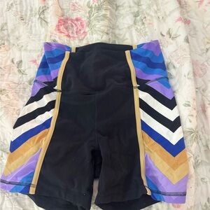 Free People Black Bike Shorts with Purple, Blue & Gold Chevron Panels